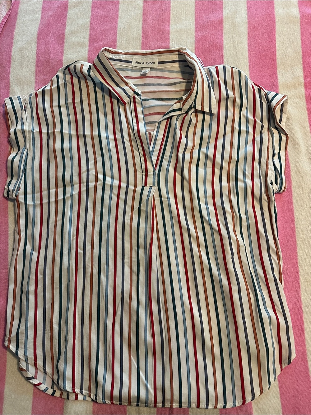 Alex & Jordan White Short-Sleeve Multi-Stripe Button Down Shirt